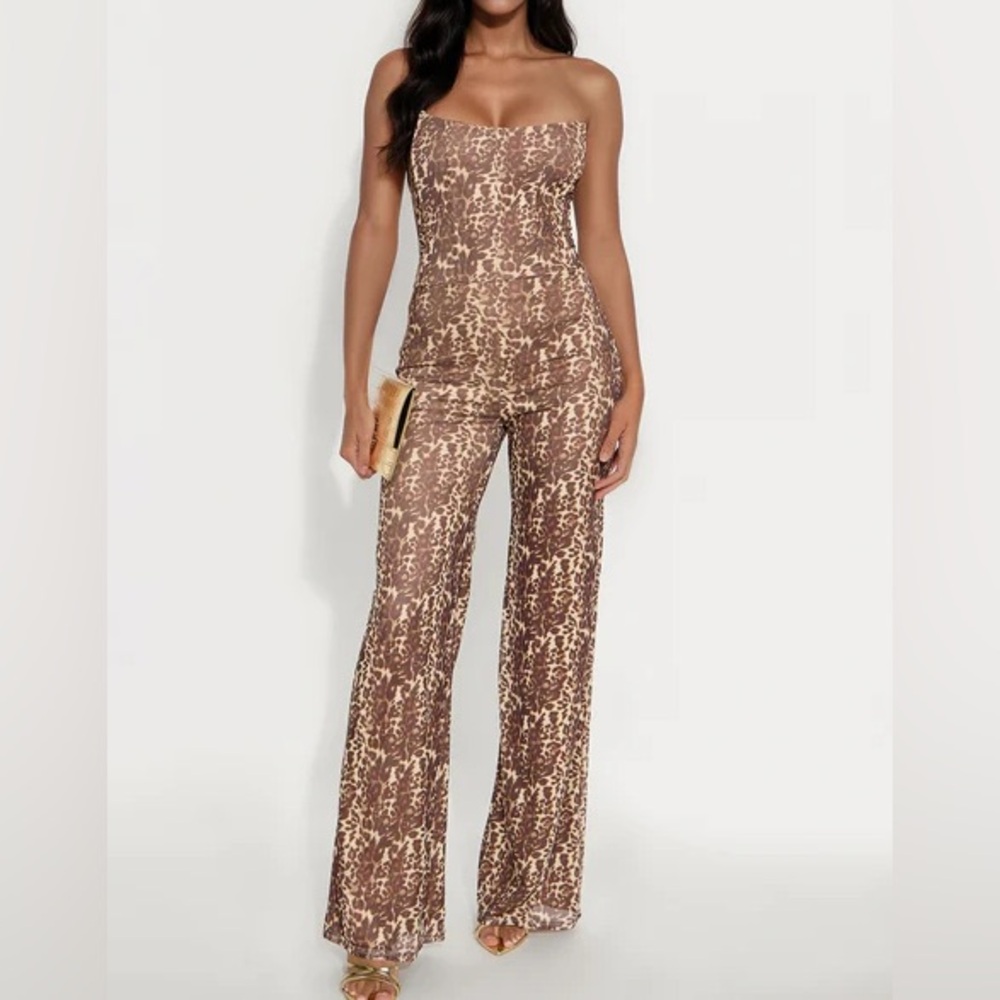 Leopard Print Corset Top Wide-Leg Jumpsuit NEW 🏷️
